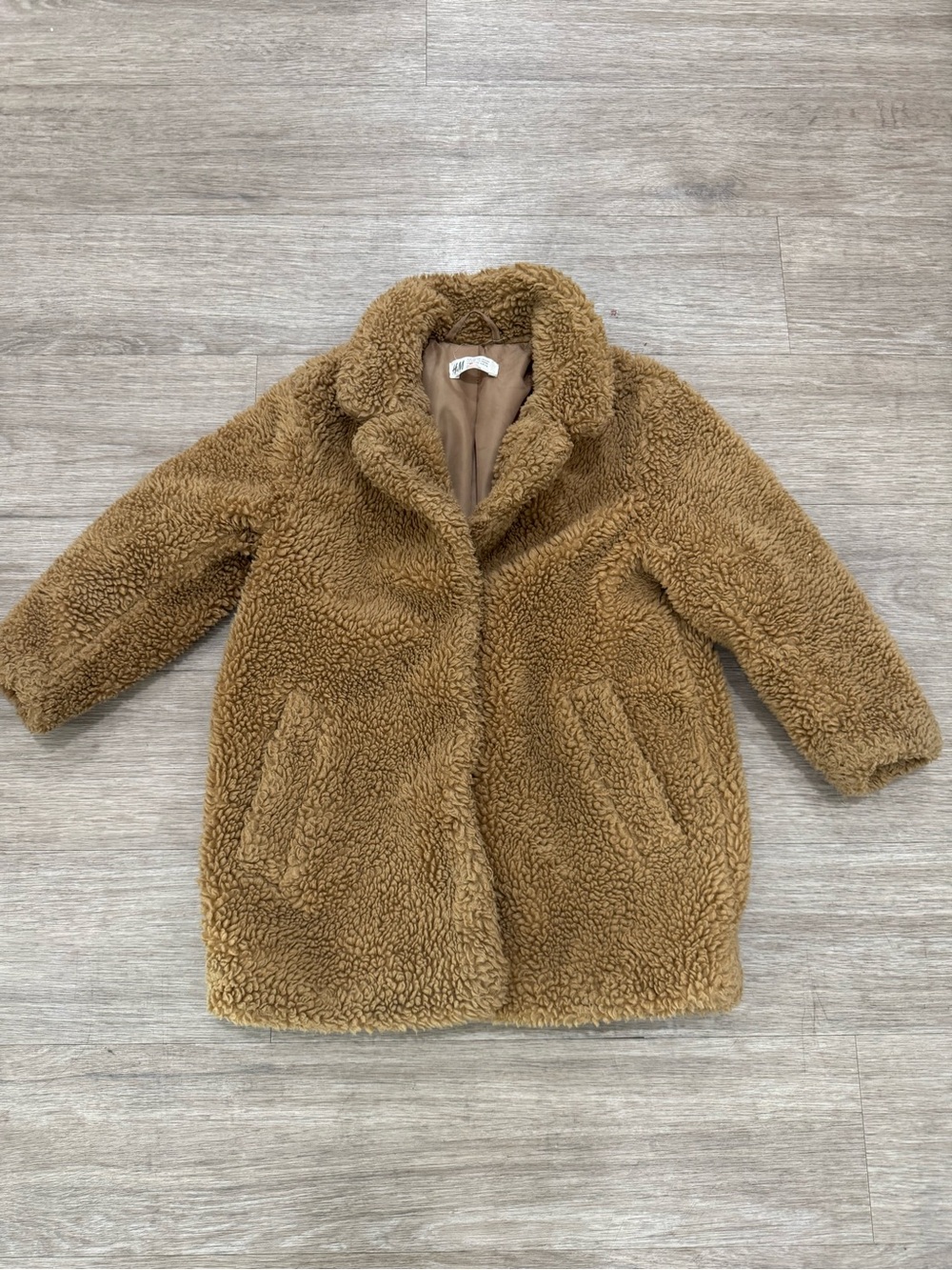 H&M Cozy Teddy Faux Shearling Coat in Camel